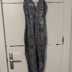 Silver Sequin Strapless dress